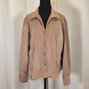 Y2K Harvé Benard Boho Western Corduroy Blouse Brown Size L